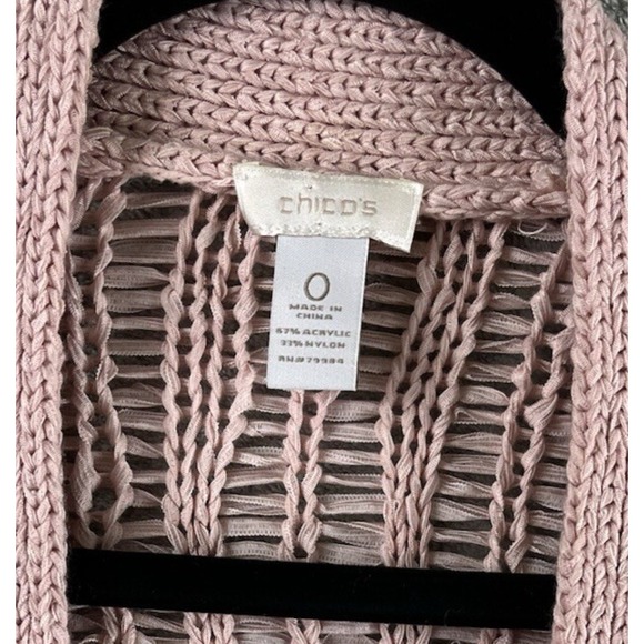Chicos Cardigan Sweater Size 0 Small Open Front Pink Midweight Chunky Knit - Picture 2 of 6